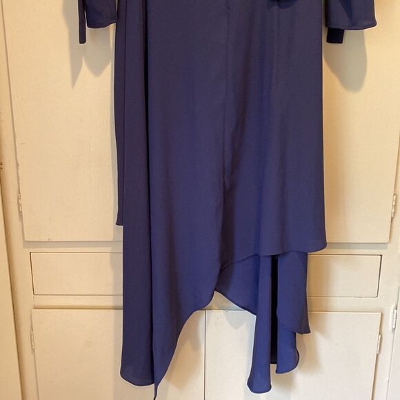 BCBG Maxazria Asymmetric Pleather-Trimmed Dark Pacific Blue Dress | Size 4 - Picture 10 of 16